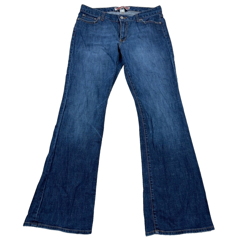 Vintage Y2K Gap Jeans Women 14 Long Curvy Flare Mid Rise Dark Wash Flap Pockets